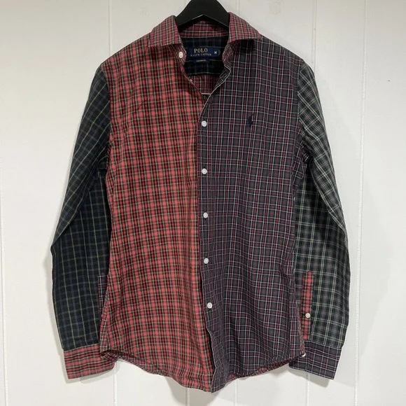 Mens Ralph lauren Polo Festive Long sleeve dress shirt M custom fit checks Red