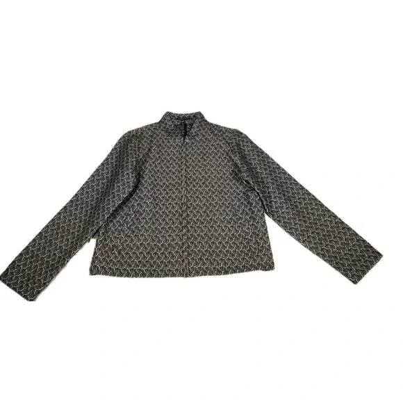 Eileen‎ Fisher Black  White cotton jacket Jacquard Full Zip Jacket Petite Small