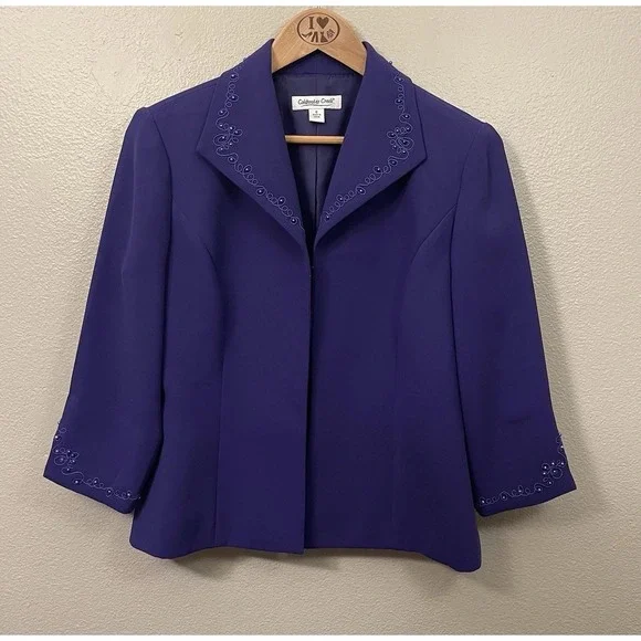 Coldwater Creek Beaded Blazer Purple Open Front Occasion Event Classy Sz 6