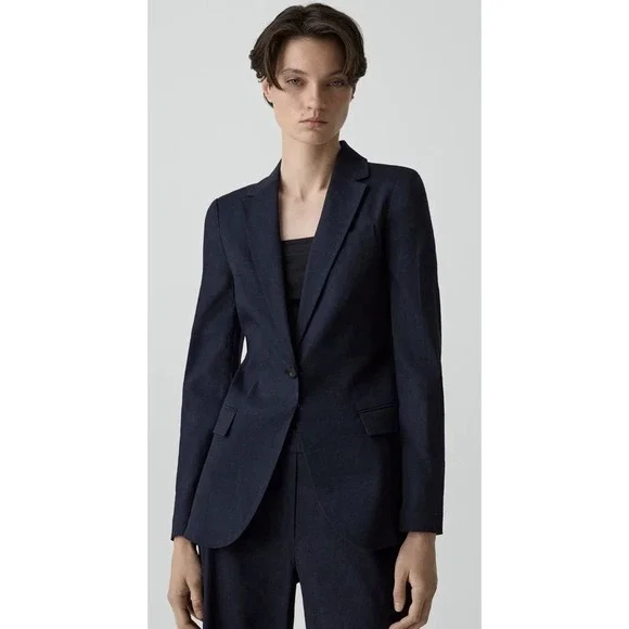 Theory Women's Staple Wool Blend Blazer Sky Blue SZ 8 Career Capsule Office EUC