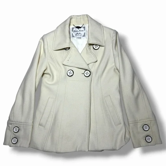 Vintage Guess Jeans Small Beige Wool Blend Peacoat Big Buttons Y2K Coat