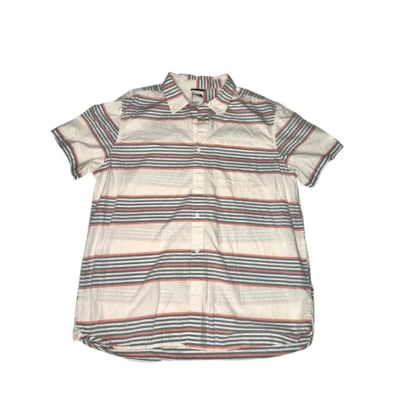 The North Face Button Up Shirt Mens XL White Blue Orange Striped Short Sleeve