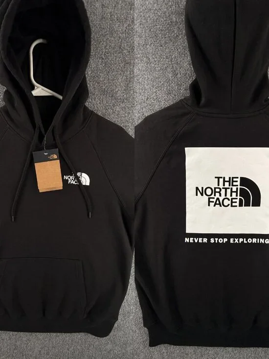 NWT North Face Back Graphic Hoodie Black White Medium Pullover Fleece Drawstring
