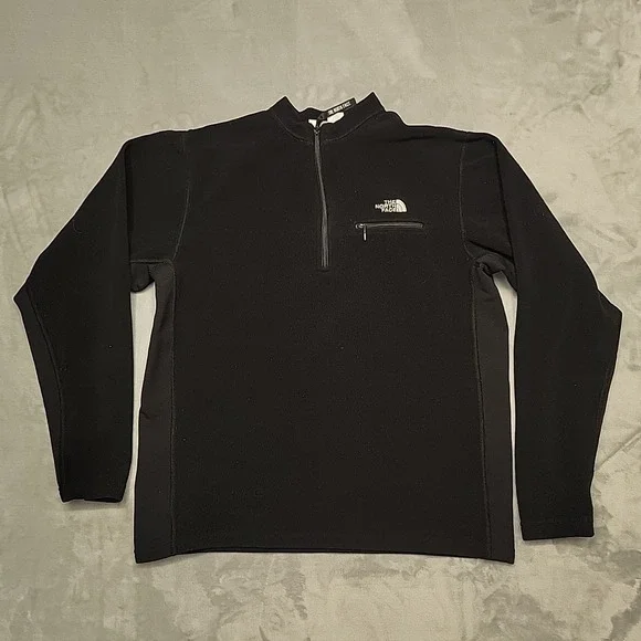 The North Face Pullover Mens Medium Black Quarter Zip Fleece Jacket Hiking Trail