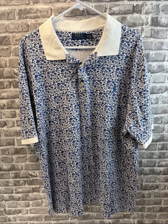 Ralph Lauren Blue Floral Polo with White‎ Trim