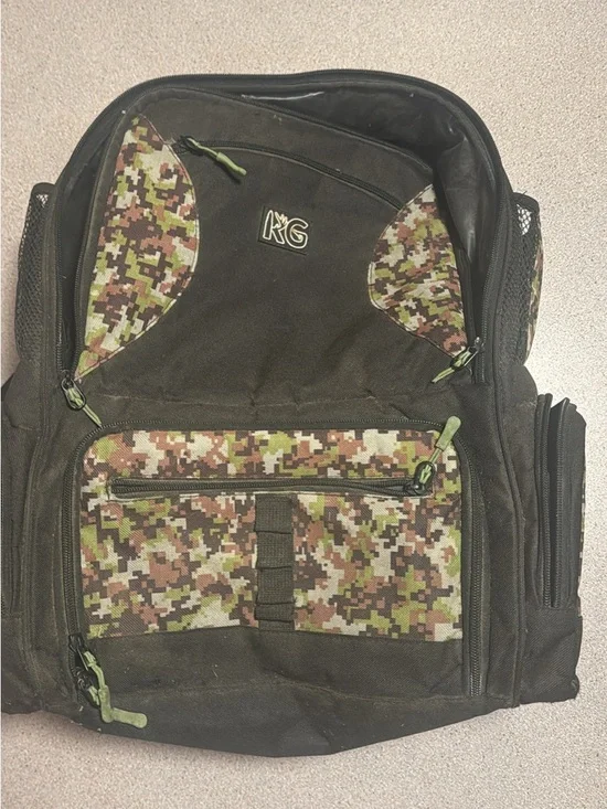 K&K Black Backpack with Green Digital Camo Accents