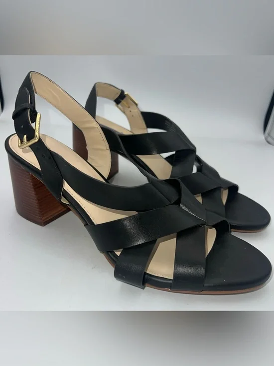 COLE HAAN JAMIE Ankle Strap  Sandals Black Vegan Faux Leather Women’s Size 11B