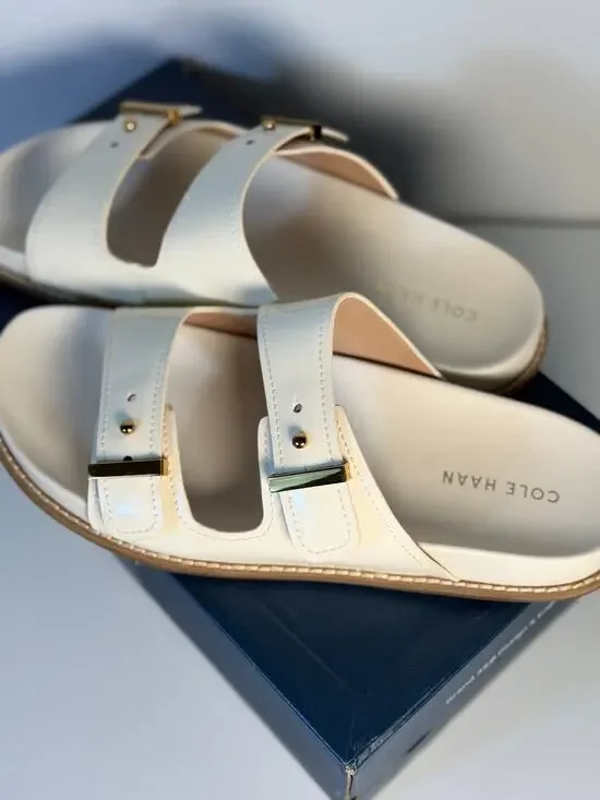 Cole Haan Women's Buckle Slide Sandals White Leather US 9B