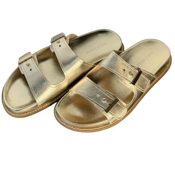 Cole Haan Women's Gold Leather Double Strap Footbed Sandals Size 7B