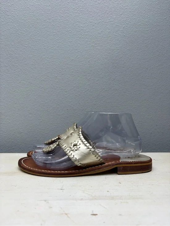 Jack Rogers Silver Leather Navajo Thong Sandals Size 8