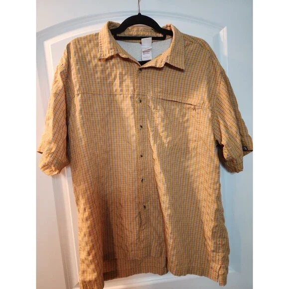 The North Face Men XL Breathable Orange Plaid Check Short Sleeve  Zip Pocket