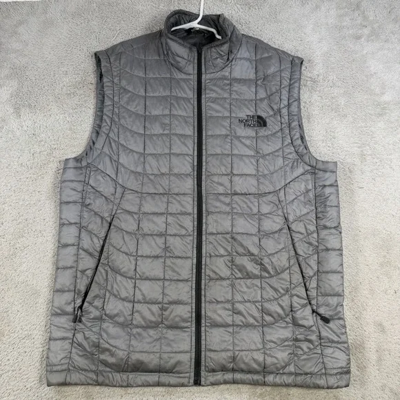 The North Face Vest Mens Small Gray ThermoBall Puffer Quilted Full Zip Nylon