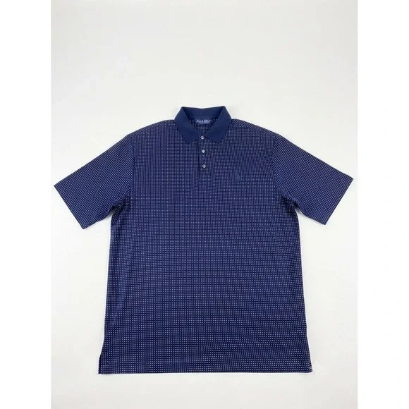 Polo Golf Ralph Lauren Mens Large Blue Polka Dot 100% Pima Cotton Polo Shirt