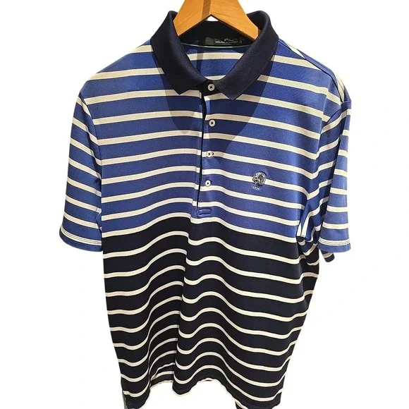Ralph Lauren RLX 1914‎ Pique Golf Short Sleeve Polo XL Striped Black and Blue