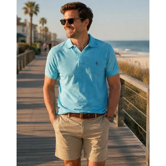 Polo Ralph Lauren Classic Fit Light Aqua Blue Pony Logo Cotton Polo Mens Medium