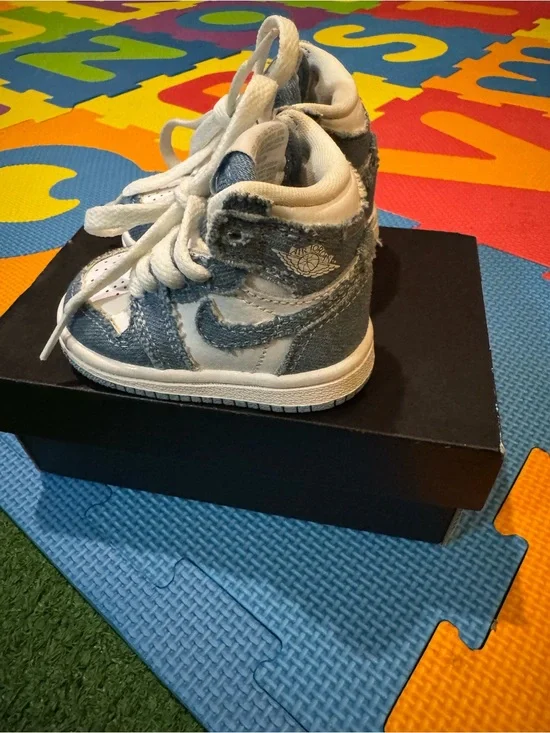 Jordan Kids High-Top Sneakers in White and Denim Blue