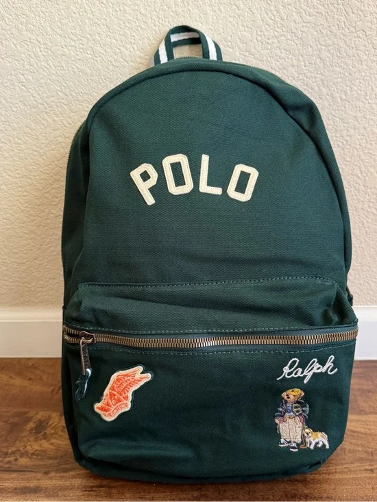 Polo by Ralph Lauren Dark Green Canvas Backpack with Embroidered Patches
