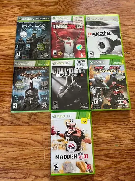 Lot of 7 Xbox 360 Games: Skate, Batman Arkham Asylum, Call of Duty Black Ops II,
