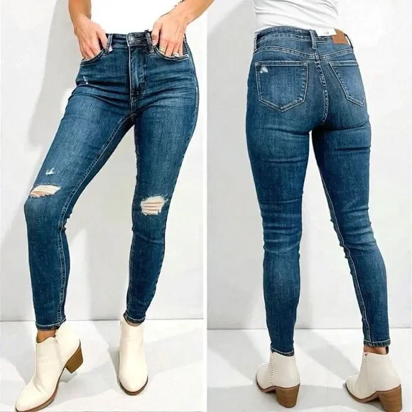 Judy Blue Mid Rise Distressed Slim Stretch Skinny Jeans Dark Wash – NWT