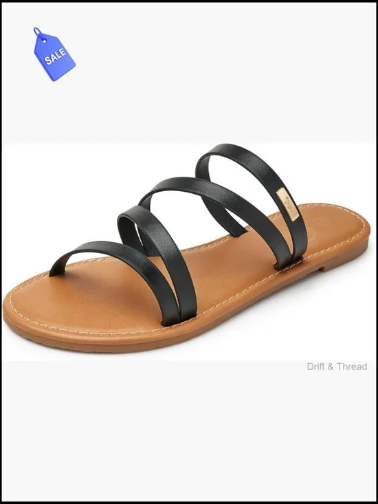 Multi Strap Slide Sandals with Metal Accent Flat Casual Beach Summer Shoes