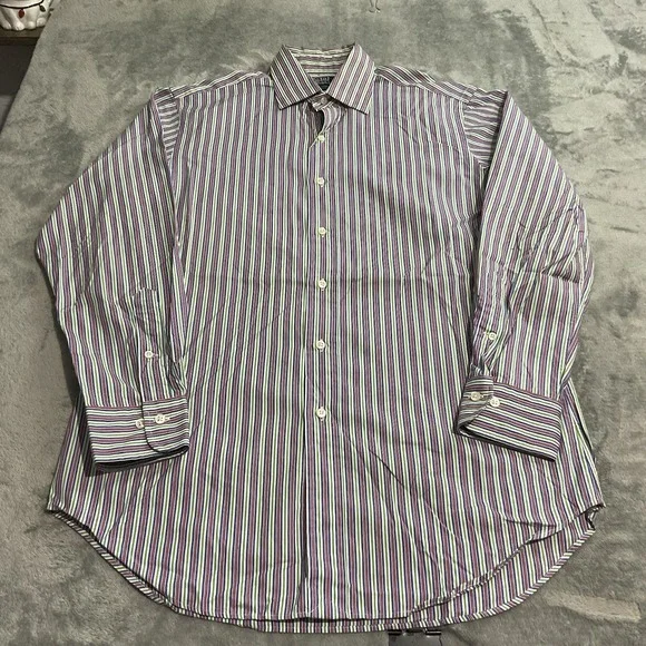 Vtg 90s Polo Ralph Lauren Curham Colorful Striped Dress Shirt Mens 15 1/2 32-33