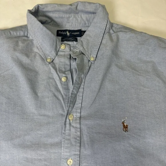 Ralph Lauren Polo Men's Flesh Pony Blue Dress‎ Shirt 18 34/35