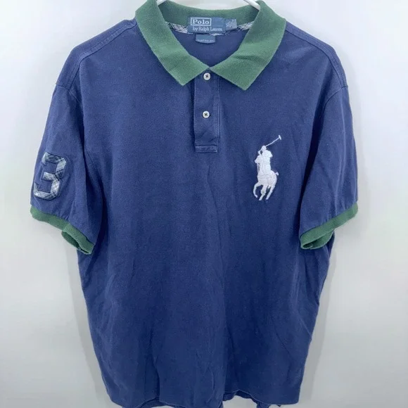 Polo Ralph Lauren Blue Short Sleeve Polo Large White Pony Size XL‎ Custom Fit