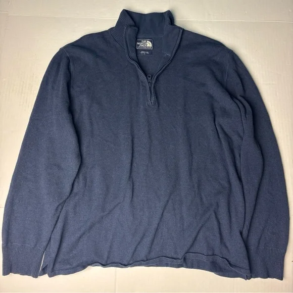 The North Face Men’s Large Knit Pullover Navy Blue Collared Lightweight Preppy