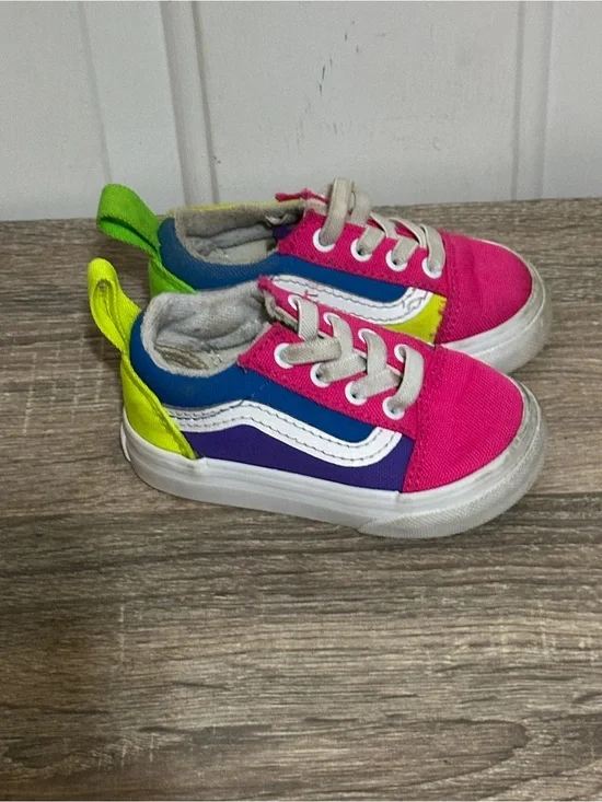 Vans Toddler Old Skool Colorblock Elastic Laces Canvas Sneakers, Neon Multi Sz 4