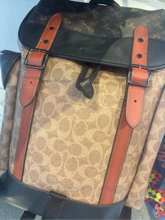 Coach Men’s Signature Canvas Backpack in Tan and Brown Leather