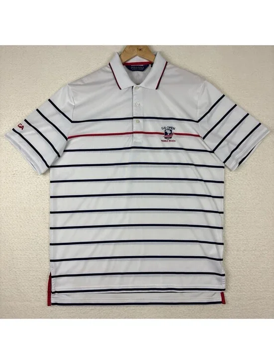 US Open Collection by Ralph Lauren Polo Shirt Mens L Striped Pebble Beach 2019
