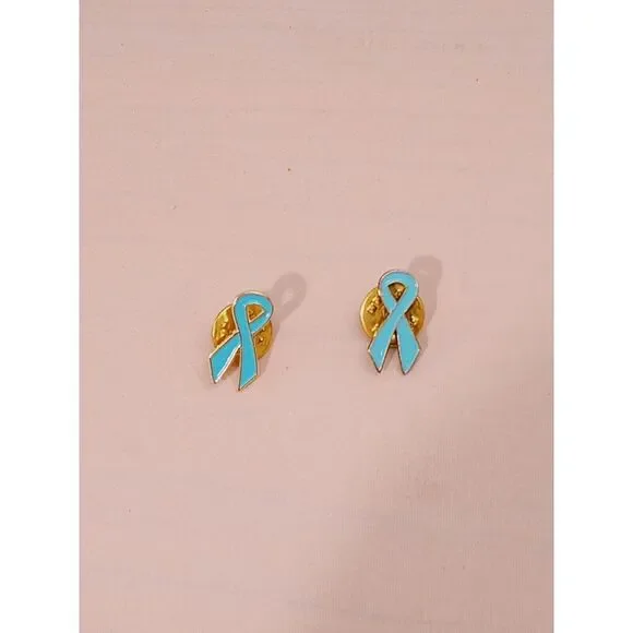 2 - Vintage Light Blue‎ Awareness Ribbon Collectible Lapel Hat Pin