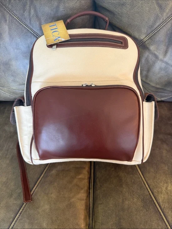 Canvas and Leather Backpack in Cream and Brown - Versatile Men's Daypack