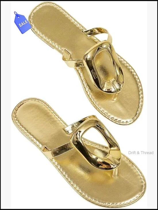 Metal Ring Flip Flops Open Toe Dressy Slide Sandals Comfort Cushion