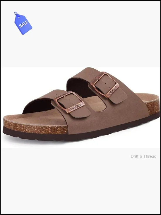 Cork Footbed Slide Sandals with Arch Support & Adjustable Buckle