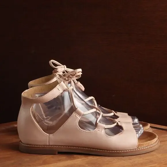 Clarks Sandals Womens SZ 8M Pale Pink Corsio Dallas Leather Gladiator Flat Shoes