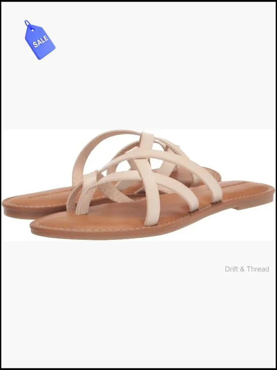 Women's Strappy Slide Flat Sandals, Slip On Memory Foam