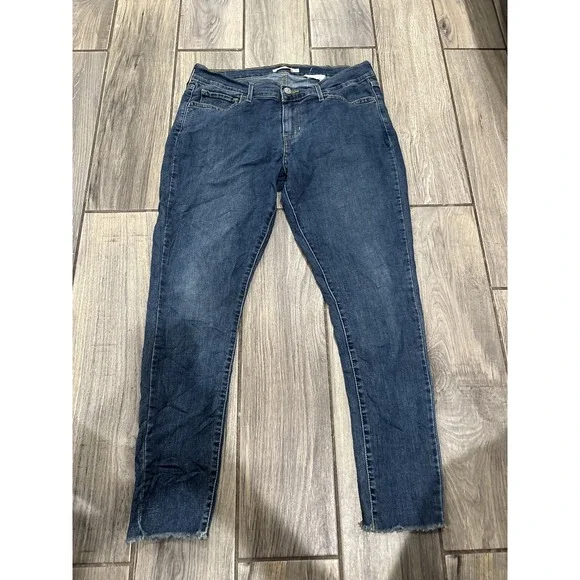 Levi's 710 Super Skinny Jeans Women's Size 32 Dark Blue Mid Rise Frayed Hem