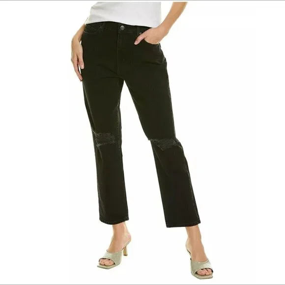 Current Elliott Boyfriend jeans denim Onyx black distressed shredded knee new 23