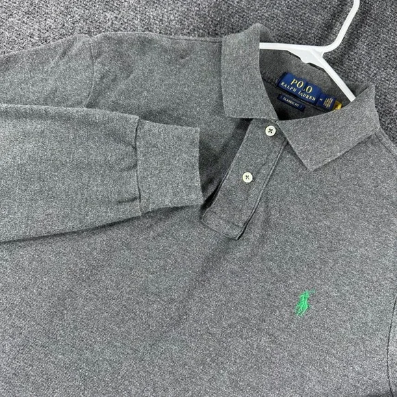 Polo Ralph Lauren Polo Shirt Mens M Medium Grey Long Sleeve Classic Fit Pony