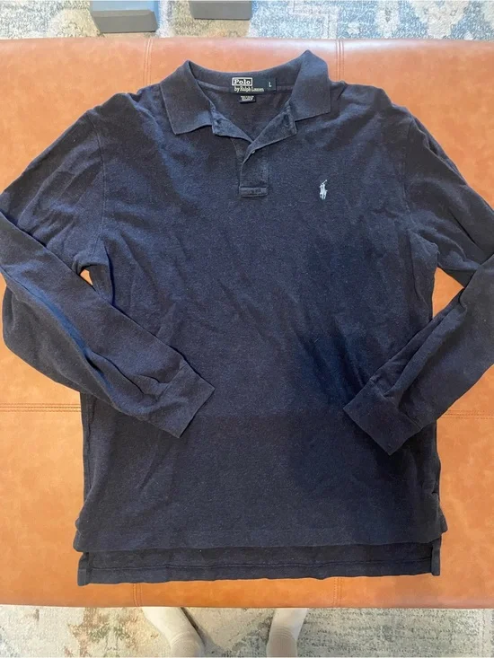 Vintage Polo by Ralph Lauren Men's Navy Long-Sleeve Polo Shirt