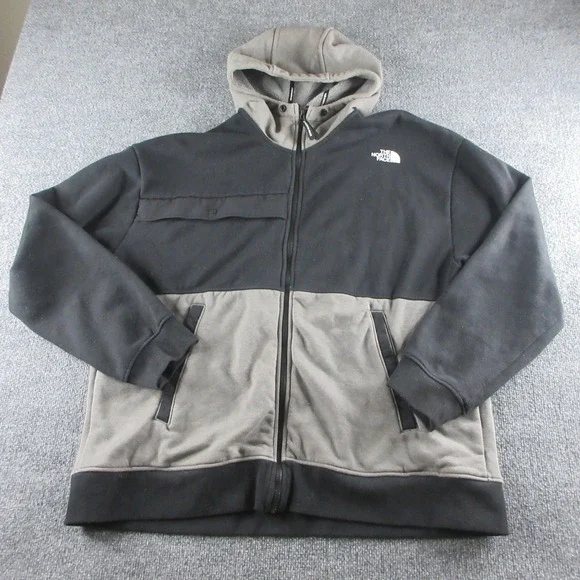 The North Face Hoodie Mens XL Black Fleece Full Zip Logo Pockets Sweatshirt