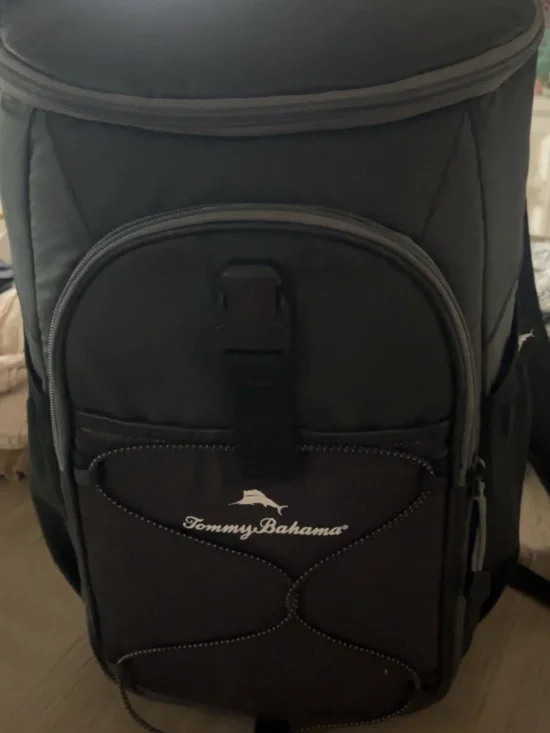 Tommy Bahama Black Men’s Backpack with Front Zip Pocket and Bungee