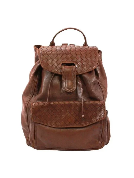 Bottega Veneta Intrecciato Backpack Leather Brown Gold