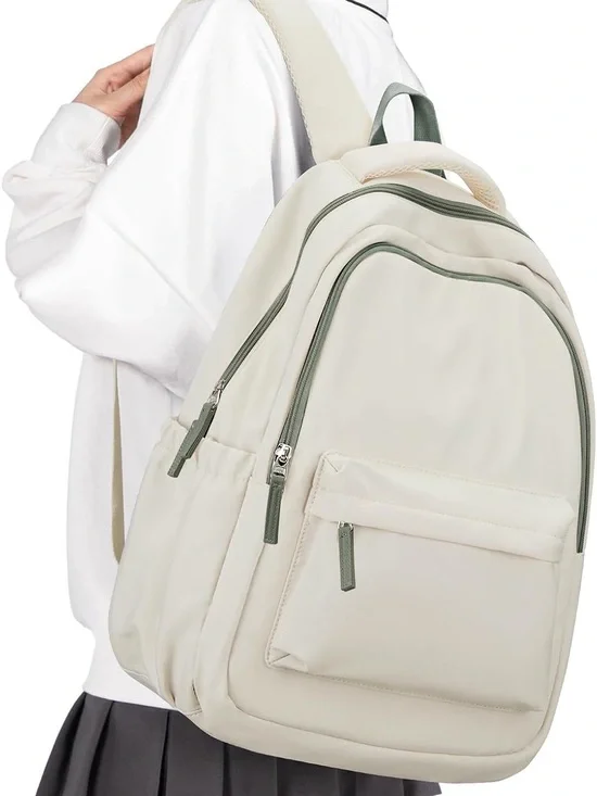 Cream Lightweight Everyday Backpack with grey Trim