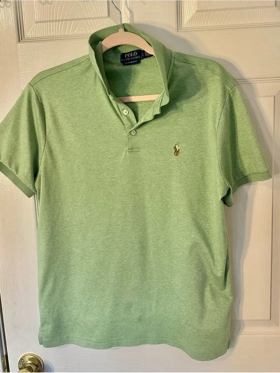 Polo Ralph Lauren Custom Slim Fit Men’s L Green Solid Cotton Polo Golf Logo