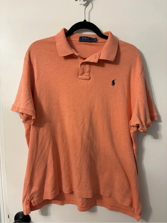 Ralph Lauren Men's Coral Orange Polo with Navy Logo