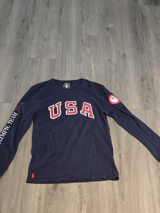 Polo Ralph Lauren Shirt Mens Medium Blue USA Olympic Team 2016 Patch Sleeve Sz S