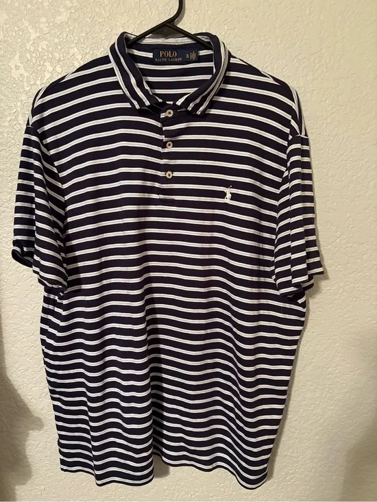 Polo by Ralph Lauren Men’s Navy & White Striped Polo Shirt  Country Club Gold