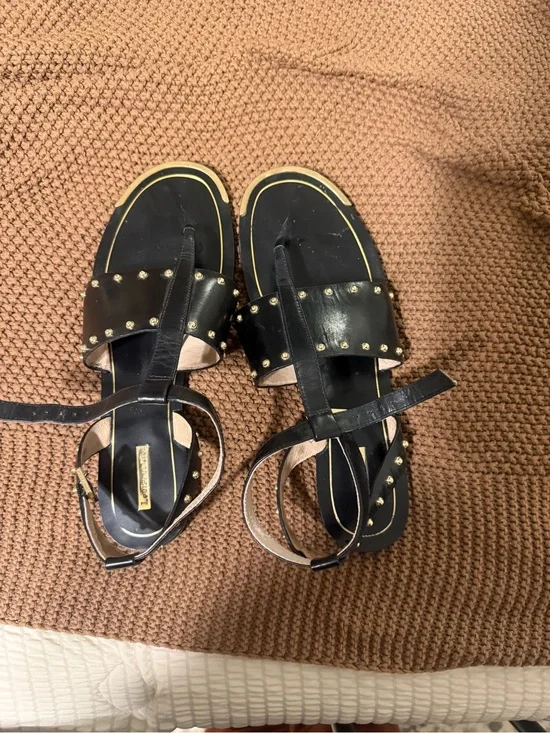 Black Studded Ankle-Strap Women's Sandals